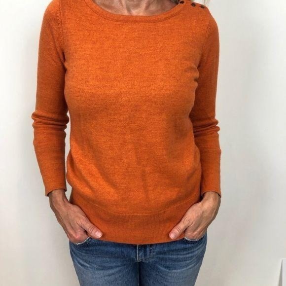 The Limited Sweaters - THE LIMITED ORANGE 3/4 SLEEVE PULLOVER MERINO WOOL SWEATER